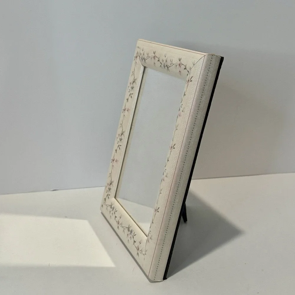 Vintage Vanity Tabletop Framed Mirror 9x7 Floral Padded Granny Core Shabby Chic